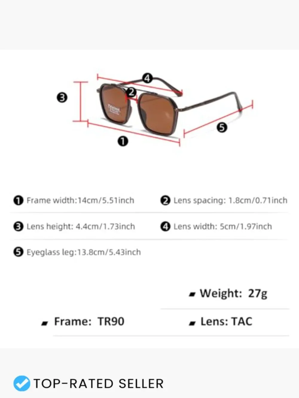 Square Frame Sunglasses Tr90 Double Bridge Polarized TAC Lens Retro Unisex